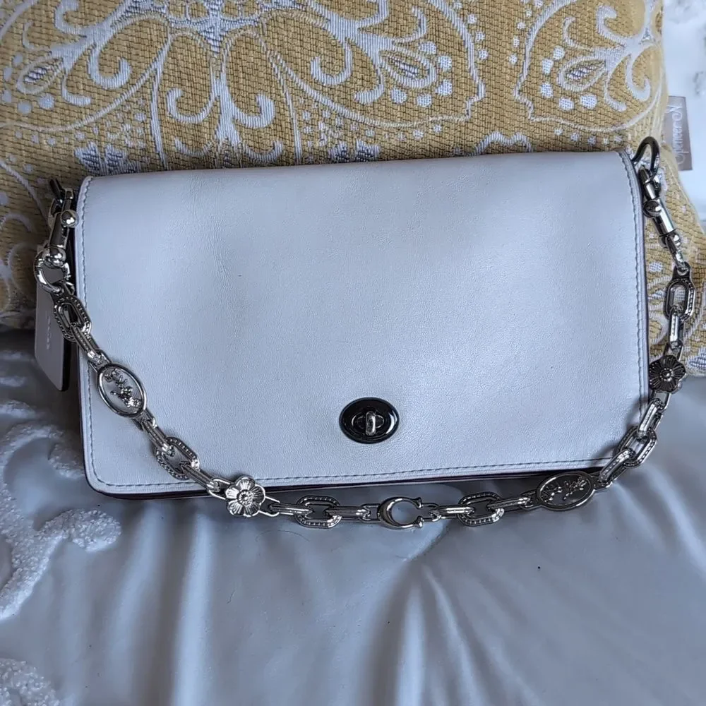 COACH Dinky Genuine Bag In Chalk Crossbody/Clutch With Extra Chain Strap